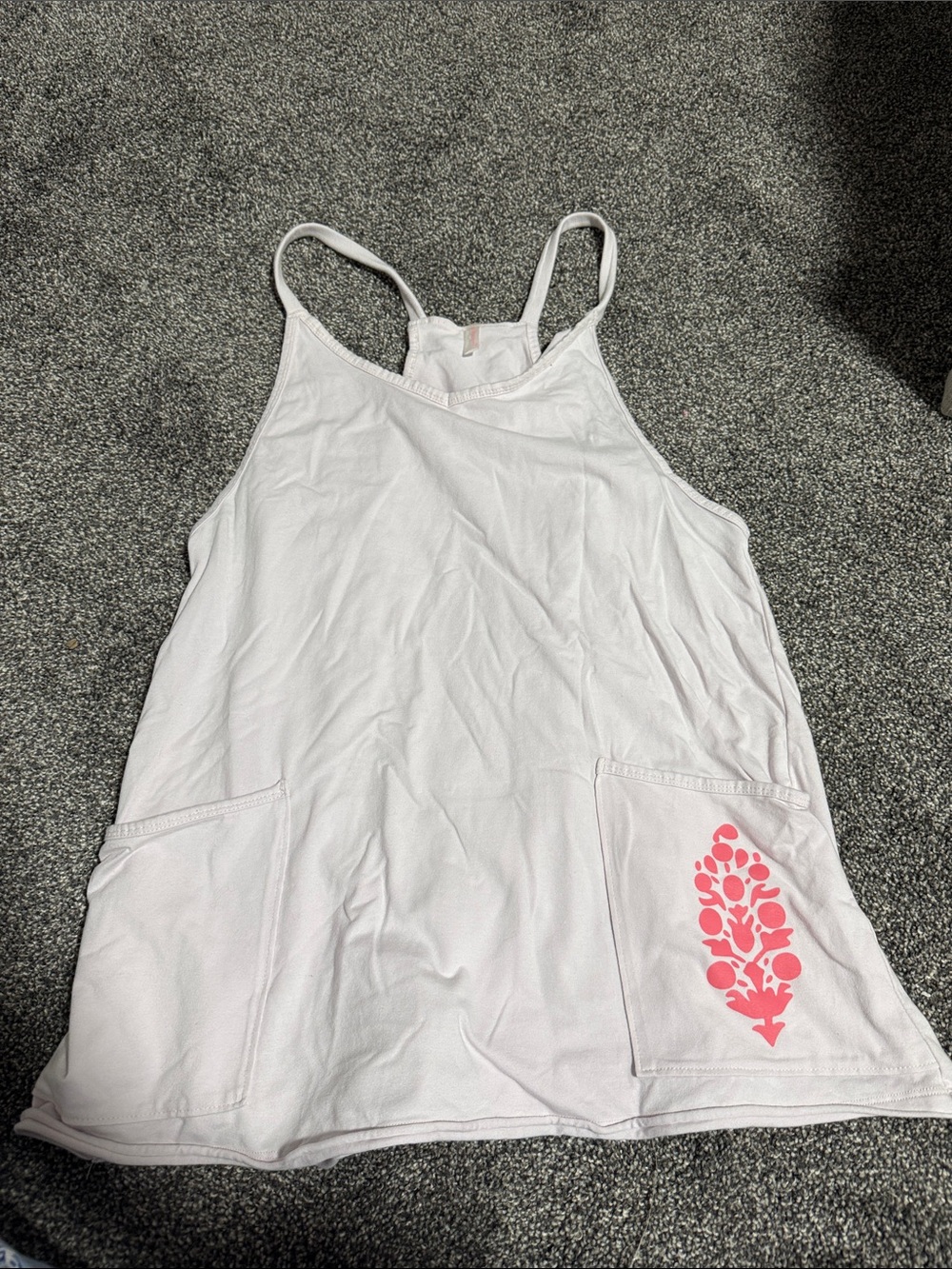 Free People White Strappy Romper with Pink Floral Pocket Detail